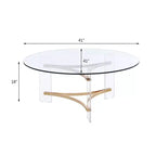 Tavolino da Caffè Sosi con Finitura Dorata da 41" - Acme Furniture: Piano Rotondo Moderno in Vetro Temperato, Vano Contenitore, Struttura Verniciata a Polvere