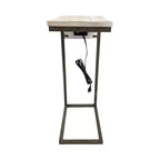 Tavolino per laptop Chloe di Carolina Living con porte USB effetto legno di recupero e ferro anticato: piano rettangolare in legno di mango, struttura in ferro
