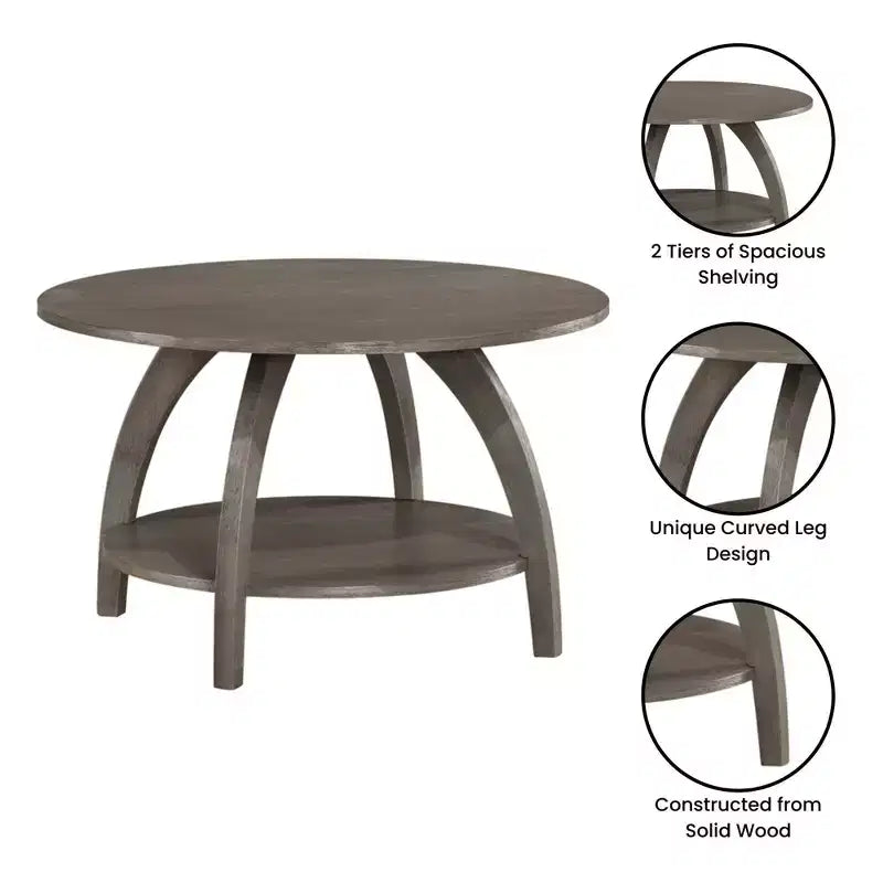 Breighton Home Tavolino da caffè Aldrin con ripiano, grigio scuro spazzolato