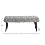 Panca da ingresso in velluto grigio Storied Home: Pouf imbottito, struttura in acacia, lunghezza 113 cm