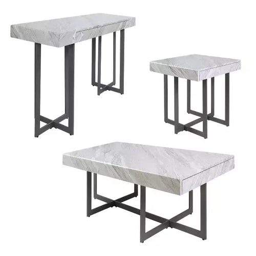 3pc Rohde Contemporary Coffee Table Set with Drawers Gray/Gum Metal - miBasics