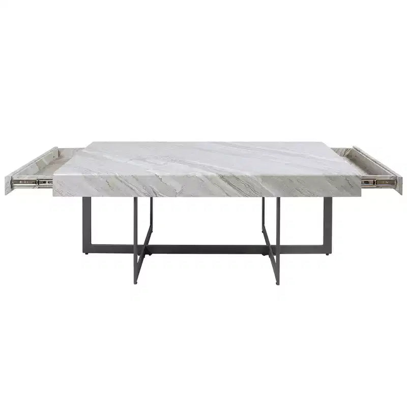 Set 3 tavolini da caffè contemporanei Rohde con cassetti, grigio/metallo color gomma - miBasics