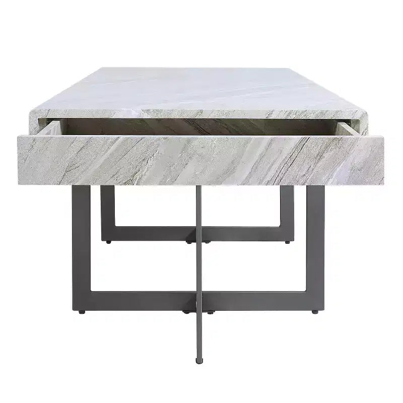 Set 3 tavolini da caffè contemporanei Rohde con cassetti, grigio/metallo color gomma - miBasics
