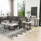 Set 3 tavolini da caffè contemporanei Rohde con cassetti, grigio/metallo color gomma - miBasics