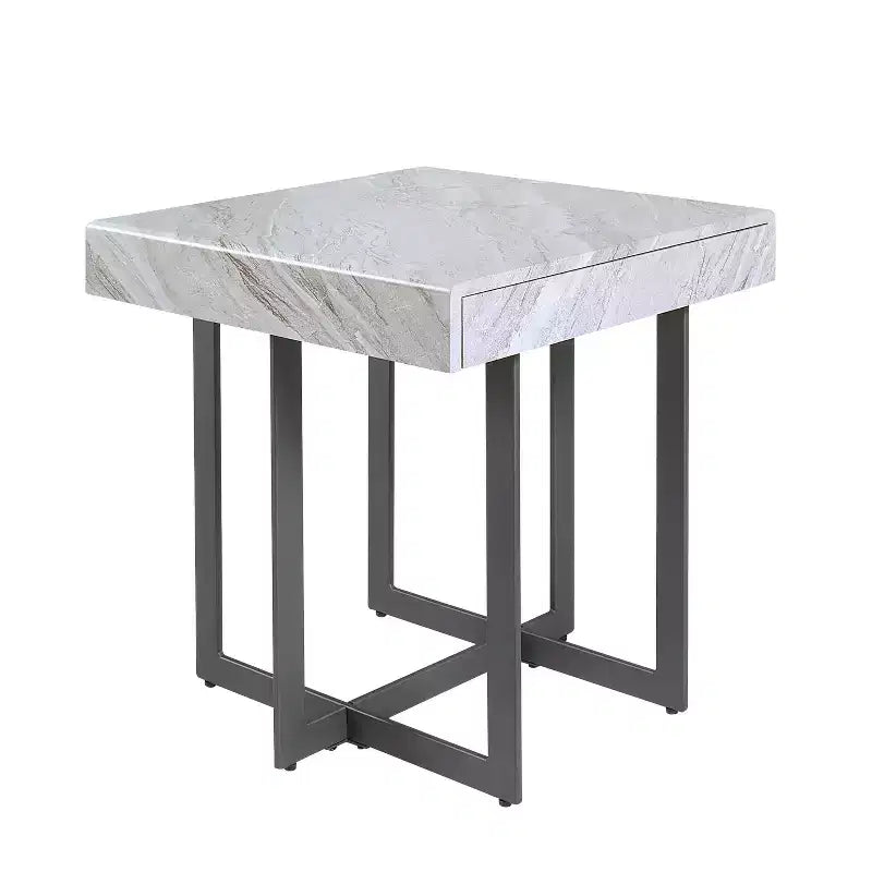 Set 3 tavolini da caffè contemporanei Rohde con cassetti, grigio/metallo color gomma - miBasics