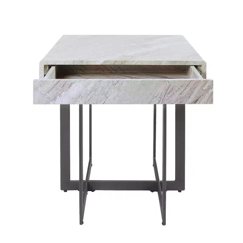 Set 3 tavolini da caffè contemporanei Rohde con cassetti, grigio/metallo color gomma - miBasics