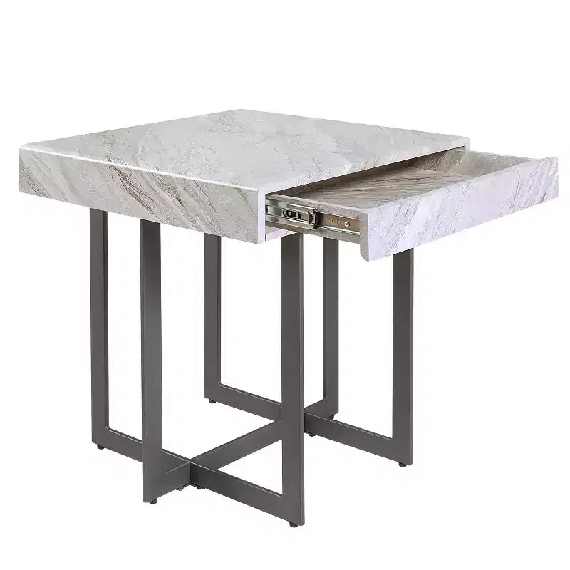 Set 3 tavolini da caffè contemporanei Rohde con cassetti, grigio/metallo color gomma - miBasics