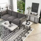 Set 3 tavolini da caffè contemporanei Rohde con cassetti, grigio/metallo color gomma - miBasics