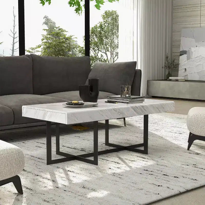 Set 3 tavolini da caffè contemporanei Rohde con cassetti, grigio/metallo color gomma - miBasics