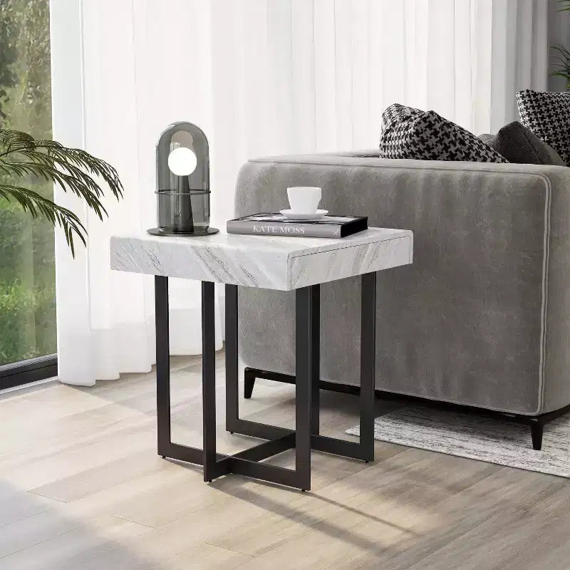 Set 3 tavolini da caffè contemporanei Rohde con cassetti, grigio/metallo color gomma - miBasics