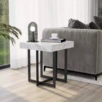 Set 3 tavolini da caffè contemporanei Rohde con cassetti, grigio/metallo color gomma - miBasics