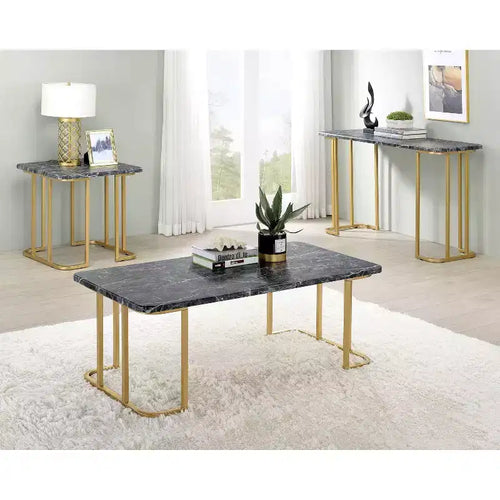 Set 3 Tavolini Trillick con Piano Effetto Marmo Oro/Nero - miBasics: Struttura in Metallo in Stile Moderno di Metà Secolo, Finitura Verniciata a Polvere