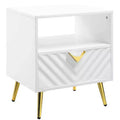 Gaines 20" Accent Tables White High Gloss - Acme Furniture: Mid-century Design, Gold Metal Legs, Storage Shelf