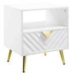 Gaines 20" Accent Tables White High Gloss - Acme Furniture: Mid-century Design, Gold Metal Legs, Storage Shelf