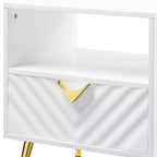 Tavolini d'appoggio Gaines da 20" bianco lucido - Acme Furniture: Design di metà secolo, gambe in metallo dorato, ripiano portaoggetti