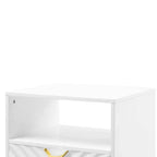 Tavolini d'appoggio Gaines da 20" bianco lucido - Acme Furniture: Design di metà secolo, gambe in metallo dorato, ripiano portaoggetti