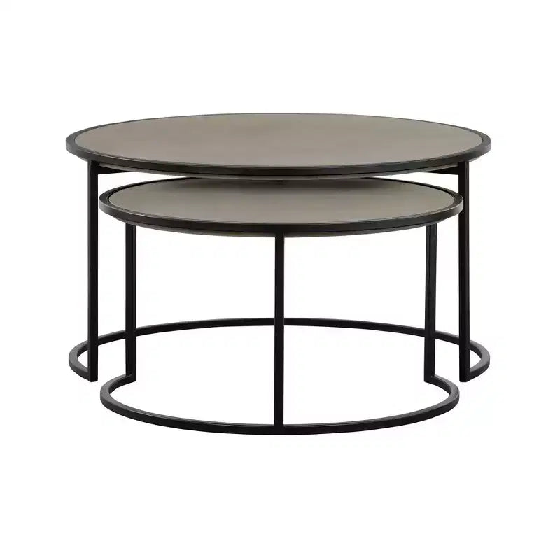 Set di 2 tavolini da caffè sovrapponibili Rina in calcestruzzo/metallo Grigio/Nero - Armen Living: Design moderno con gambe a U per il soggiorno
