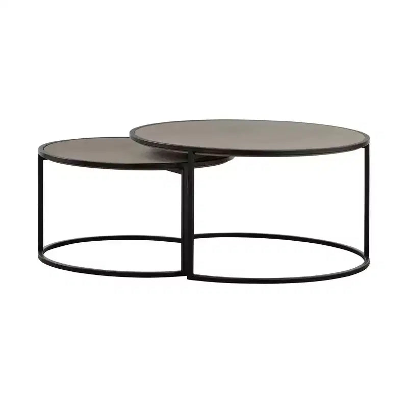 Set di 2 tavolini da caffè sovrapponibili Rina in calcestruzzo/metallo Grigio/Nero - Armen Living: Design moderno con gambe a U per il soggiorno
