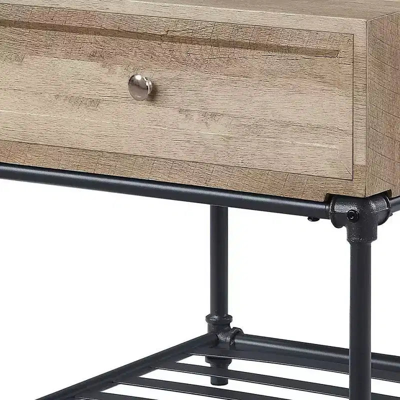 Acme Furniture Brantley 22" Cassetto e 1 Ripiano Tavolini d'Appoggio Rovere e Nero Sabbiato: Nessun Montaggio, Spazio Aperto