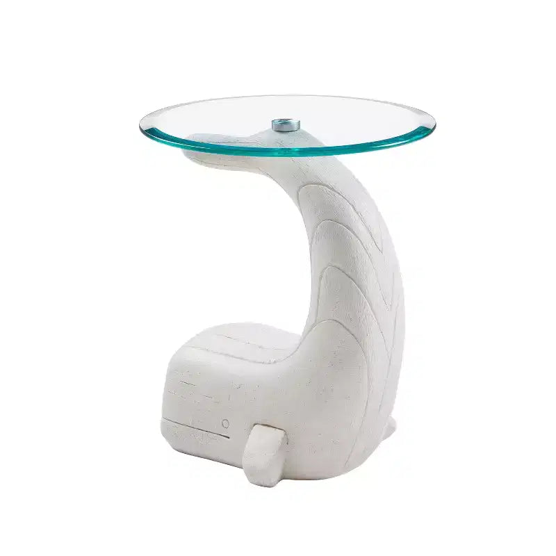 Weldon The Whale Tavolino da divano intagliato in legno e con piano in vetro con finitura Coastal White Driftwood - Linon