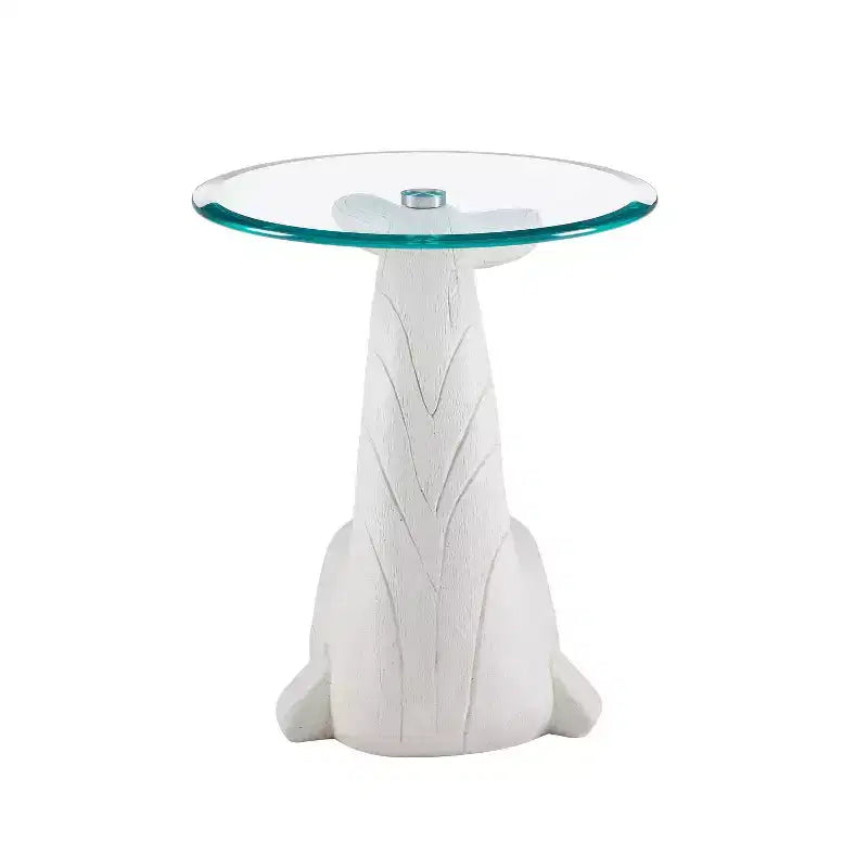 Weldon The Whale Tavolino da divano intagliato in legno e con piano in vetro con finitura Coastal White Driftwood - Linon