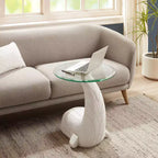 Weldon The Whale Tavolino da divano intagliato in legno e con piano in vetro con finitura Coastal White Driftwood - Linon