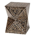Baxton Studio Feronia Mother of Pearl End Table Black/Floral Bronze: Square MDF Frame, 18.1" Height, 13.8" Width