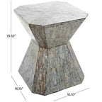 Olivia & May Tavolino d'Appoggio a Clessidra Geometrico in Madreperla con Motivo a Mosaico Lineare Grigio: Stile Bohemien, Nessun Montaggio Richiesto