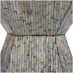 Olivia & May Tavolino d'Appoggio a Clessidra Geometrico in Madreperla con Motivo a Mosaico Lineare Grigio: Stile Bohemien, Nessun Montaggio Richiesto
