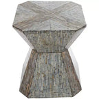 Olivia & May Tavolino d'Appoggio a Clessidra Geometrico in Madreperla con Motivo a Mosaico Lineare Grigio: Stile Bohemien, Nessun Montaggio Richiesto
