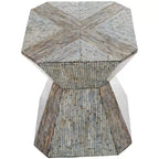 Olivia & May Tavolino d'Appoggio a Clessidra Geometrico in Madreperla con Motivo a Mosaico Lineare Grigio: Stile Bohemien, Nessun Montaggio Richiesto