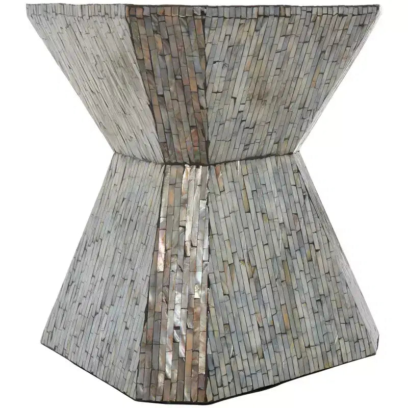 Olivia & May Tavolino d'Appoggio a Clessidra Geometrico in Madreperla con Motivo a Mosaico Lineare Grigio: Stile Bohemien, Nessun Montaggio Richiesto
