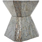 Olivia & May Tavolino d'Appoggio a Clessidra Geometrico in Madreperla con Motivo a Mosaico Lineare Grigio: Stile Bohemien, Nessun Montaggio Richiesto