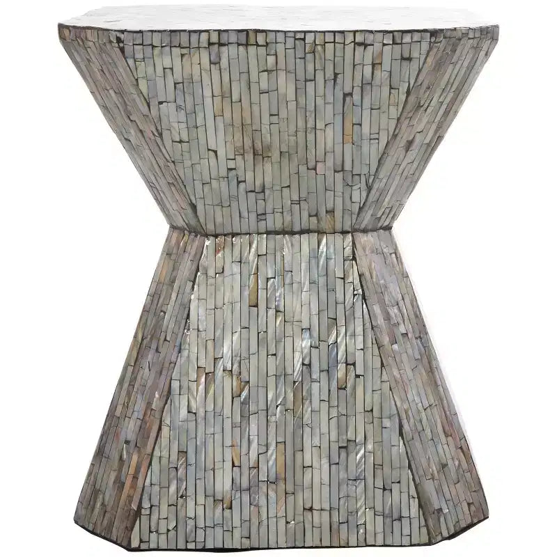 Olivia & May Tavolino d'Appoggio a Clessidra Geometrico in Madreperla con Motivo a Mosaico Lineare Grigio: Stile Bohemien, Nessun Montaggio Richiesto