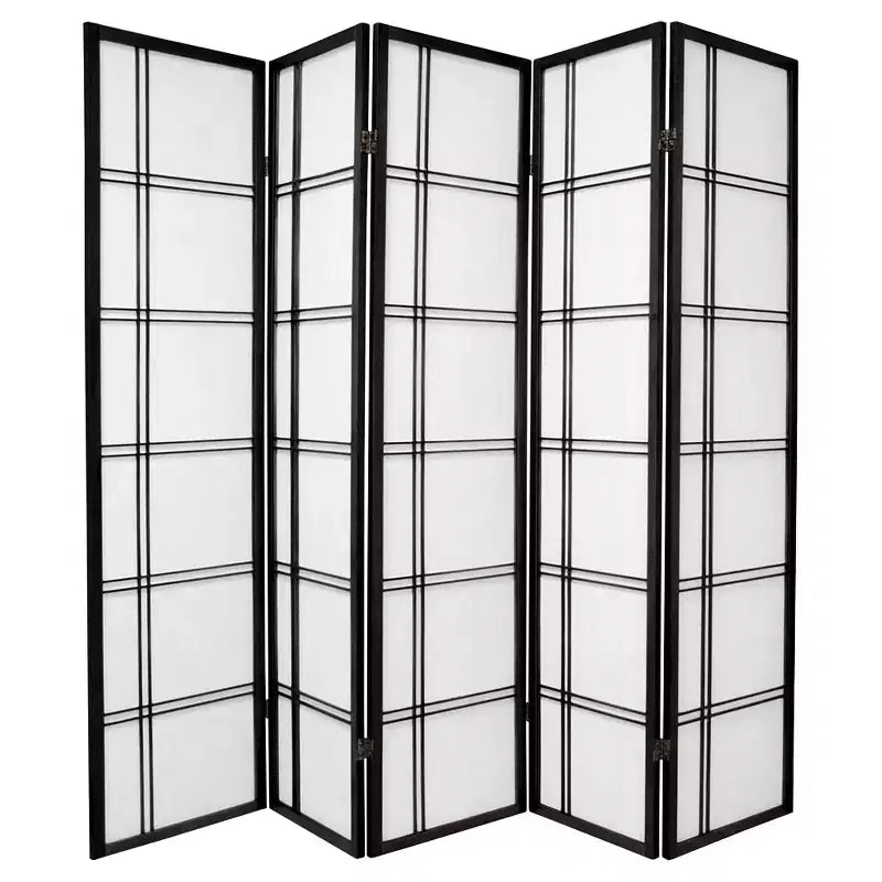 6 ft. Tall Double Cross Shoji Screen Black (5 Panels) Oriental Furniture: Hardwood Frame, Metal Hardware, No Assembly Required
