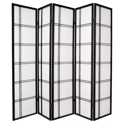 6 ft. Tall Double Cross Shoji Screen Black (5 Panels) Oriental Furniture: Hardwood Frame, Metal Hardware, No Assembly Required