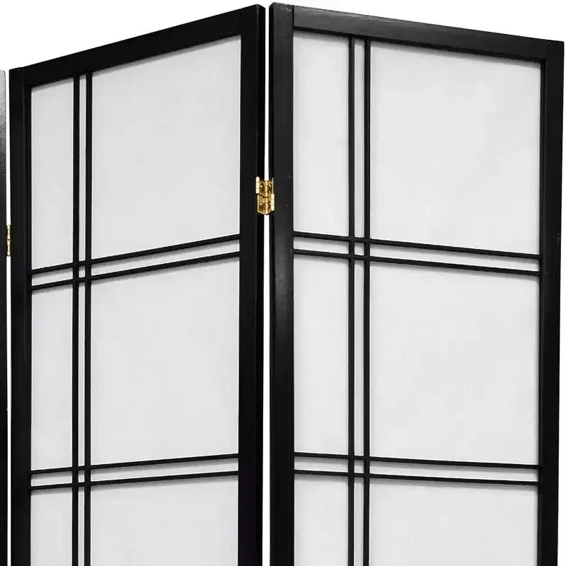 Paravento Shoji a doppia croce, 183 cm, colore nero (5 pannelli), mobili orientali: cornice in legno duro, ferramenta in metallo, nessun assemblaggio richiesto