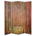 Paravent réversible Art fin Klimt Tannenwald et jardin de la ferme : 4 panneaux, toile, cadre en bois dur