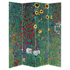 Paravent réversible Art fin Klimt Tannenwald et jardin de la ferme : 4 panneaux, toile, cadre en bois dur