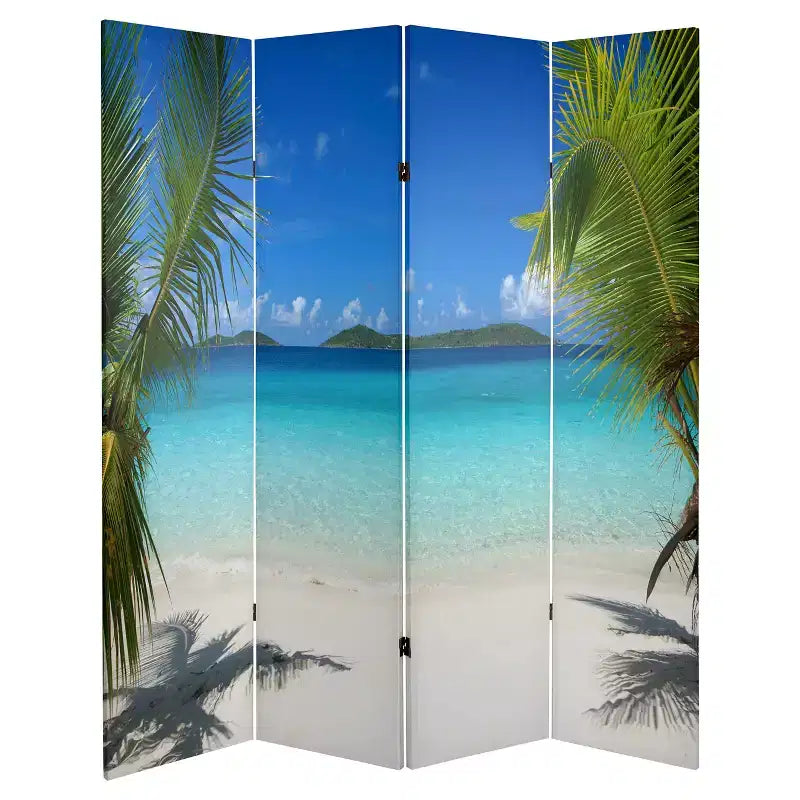 Divisorio Bifacciale Scena Oceanica - Oriental Furniture: Paravento per la Privacy, Separatore di Ambienti da Spiaggia, Nessun Montaggio Richiesto