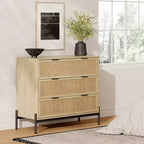 Nathan James Andrew Mobiletto contenitore a 3 cassetti con inserto in rattan naturale e gambe in metallo: Fascino bohémien, ampio spazio di archiviazione