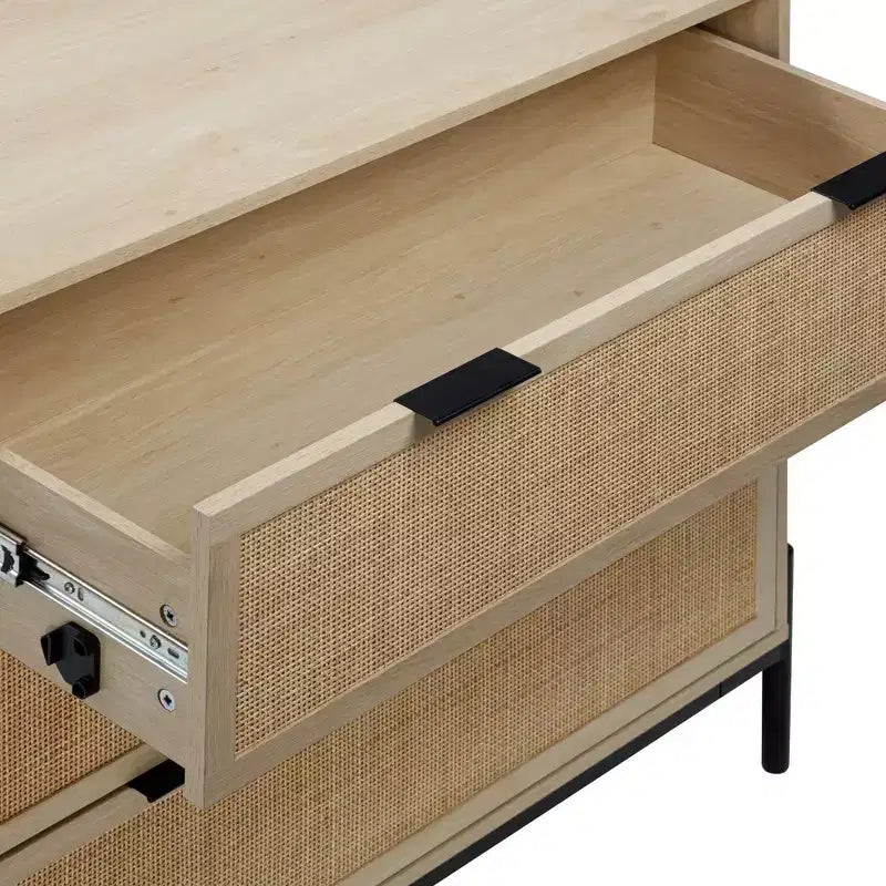 Nathan James Andrew Mobiletto contenitore a 3 cassetti con inserto in rattan naturale e gambe in metallo: Fascino bohémien, ampio spazio di archiviazione
