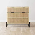 Nathan James Andrew Mobiletto contenitore a 3 cassetti con inserto in rattan naturale e gambe in metallo: Fascino bohémien, ampio spazio di archiviazione