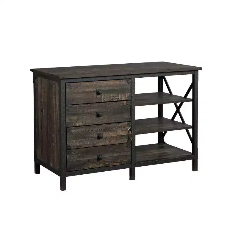 Steel River Storage Credenza with Drawers Carbon Oak - Sauder: Industrial Design, Letter/Legal File Size, Metal Frame
