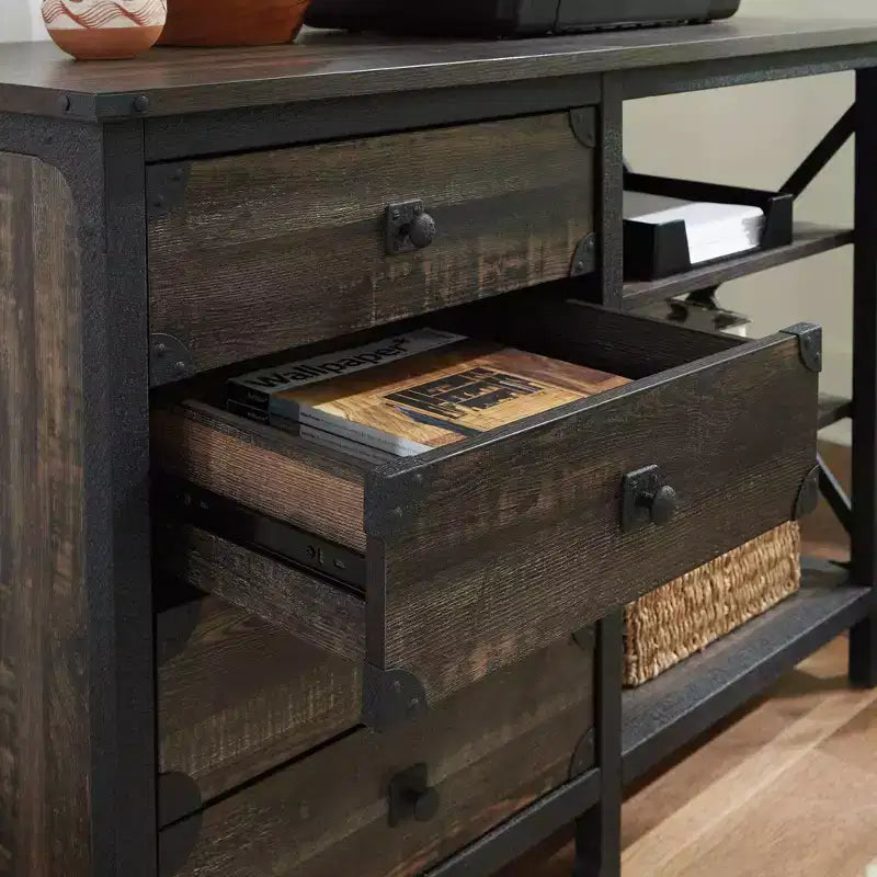 Credenza con cassetti Steel River Storage Quercia Carbonio - Sauder: Design Industriale, Formato Documenti Lettera/Legale, Struttura in Metallo
