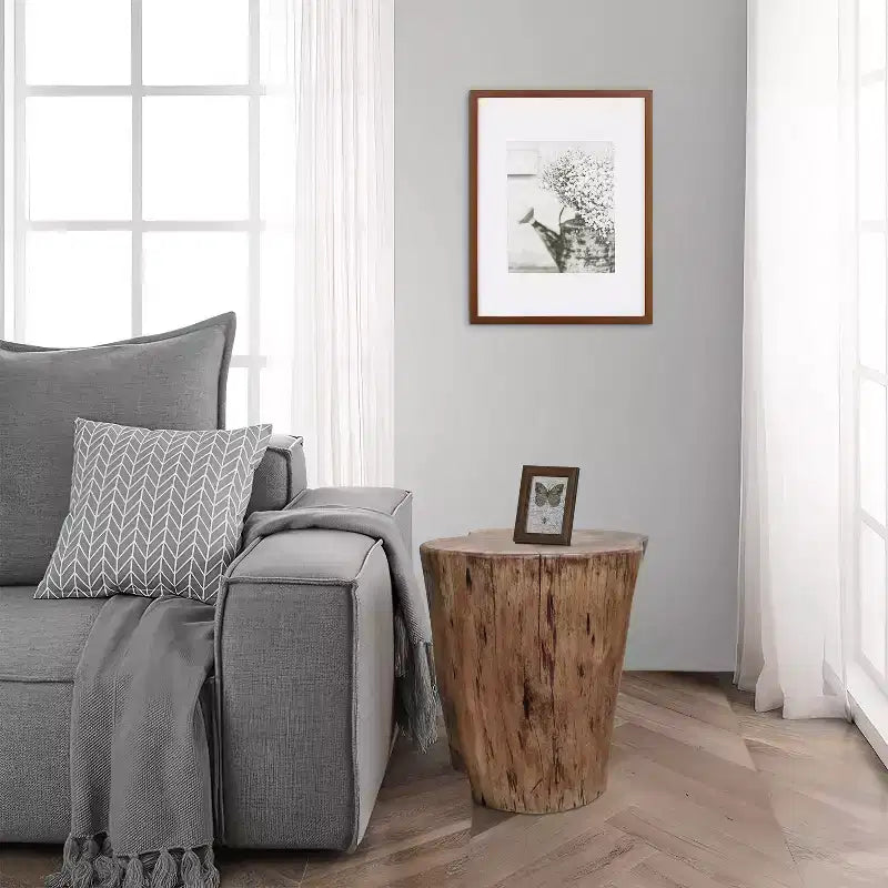 Sgabello/Tavolino Rustico Urbano a Tronco 17" in Legno di Acacia con Bordo Naturale, Dettagli di Venature e Nodi, Marrone Naturale