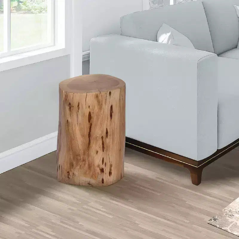 Sgabello/Tavolino Rustico Urbano a Tronco 17" in Legno di Acacia con Bordo Naturale, Dettagli di Venature e Nodi, Marrone Naturale