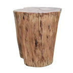 Sgabello/Tavolino Rustico Urbano a Tronco 17" in Legno di Acacia con Bordo Naturale, Dettagli di Venature e Nodi, Marrone Naturale