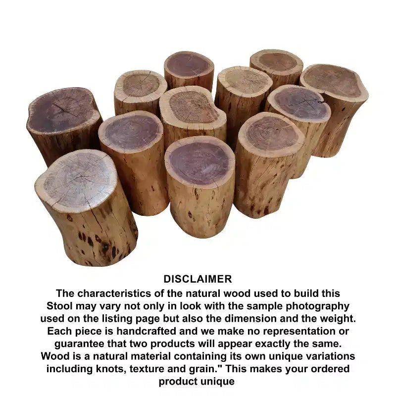 Sgabello/Tavolino Rustico Urbano a Tronco 17" in Legno di Acacia con Bordo Naturale, Dettagli di Venature e Nodi, Marrone Naturale