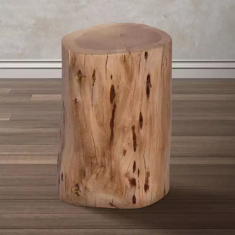 Sgabello/Tavolino Rustico Urbano a Tronco 17" in Legno di Acacia con Bordo Naturale, Dettagli di Venature e Nodi, Marrone Naturale